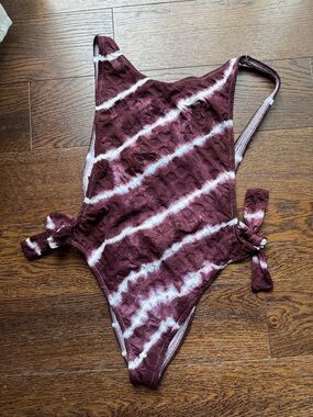 Free People Maroon and White Tie-Dye One-Piece Swimsuit